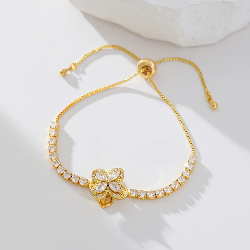 EILIECK New Fashion Stainless Steel Rotating Green Clover Zircon Necklace Bracelet Set For Women Trendy Waterproof Jewelry Gift