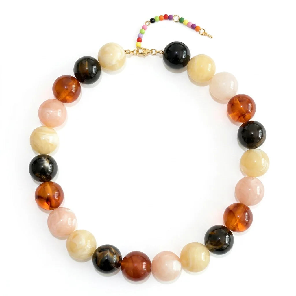 Double Color Round Beads Resin Necklace for Women Bohemian Style Waterproof Statement Choker Collar Necklaces Fashion Jewelry