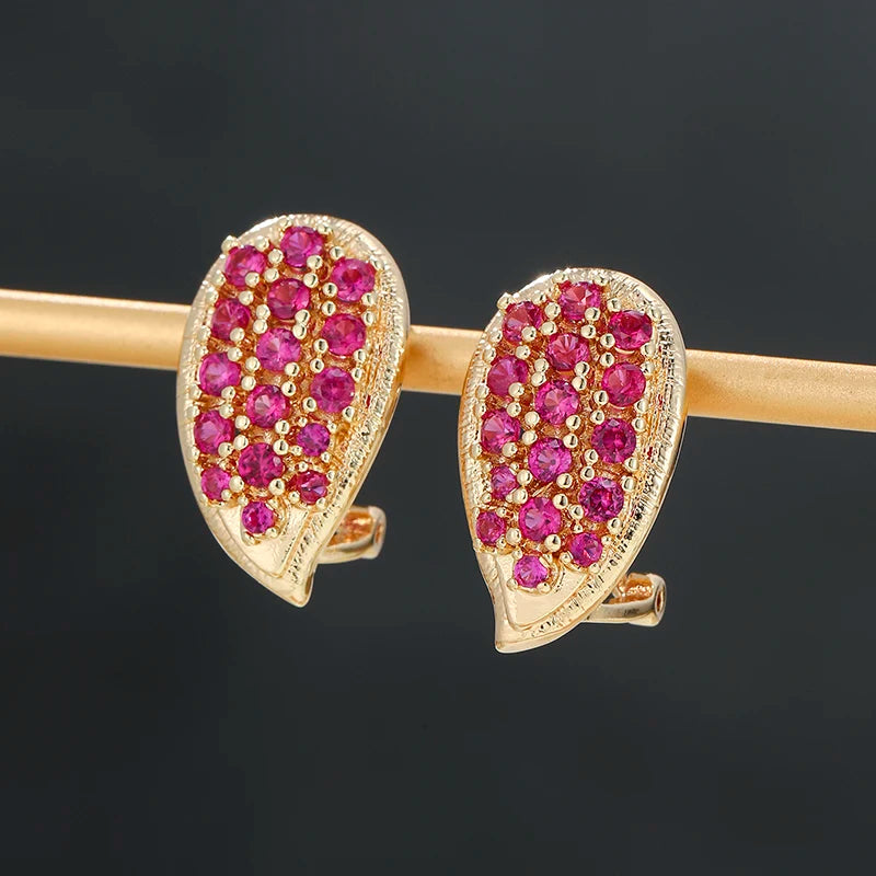 Sparkling Pink CZ Stud Earrings Gold Color Oval Shaped Pave Cubic Zirconia Earrings for Women Party Jewelry Bridal Accessories