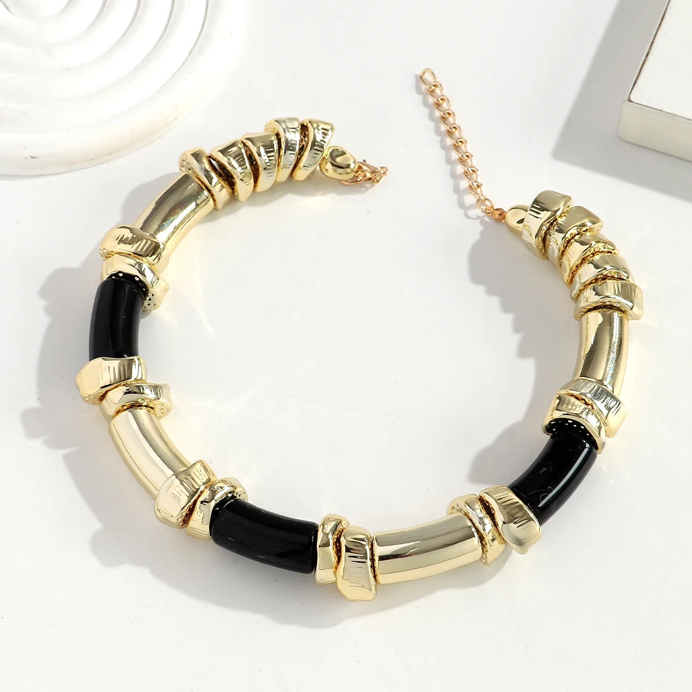 Statement Acrylic Geometric Beads Golden Irregular Spacer Choker Necklaces Elegant Colorful Chunky Necklace Fashion Jewelry