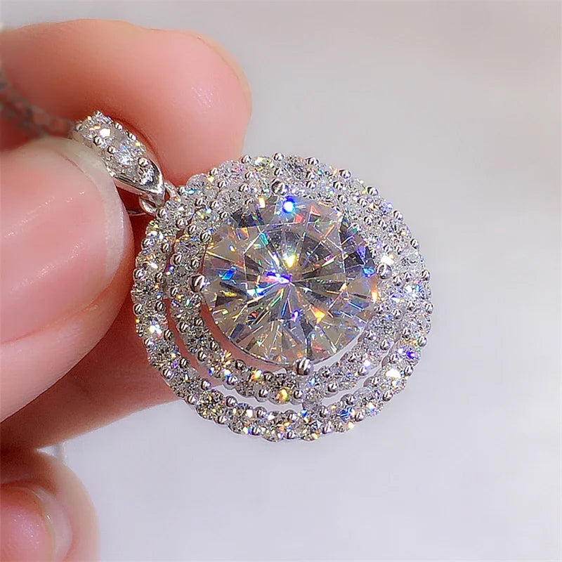 1PC Gorgeous Bridal Wedding Necklace Cubic Zirconia Round Pendant Elegant Women's Party Wedding Accessories Fashion Jewelry