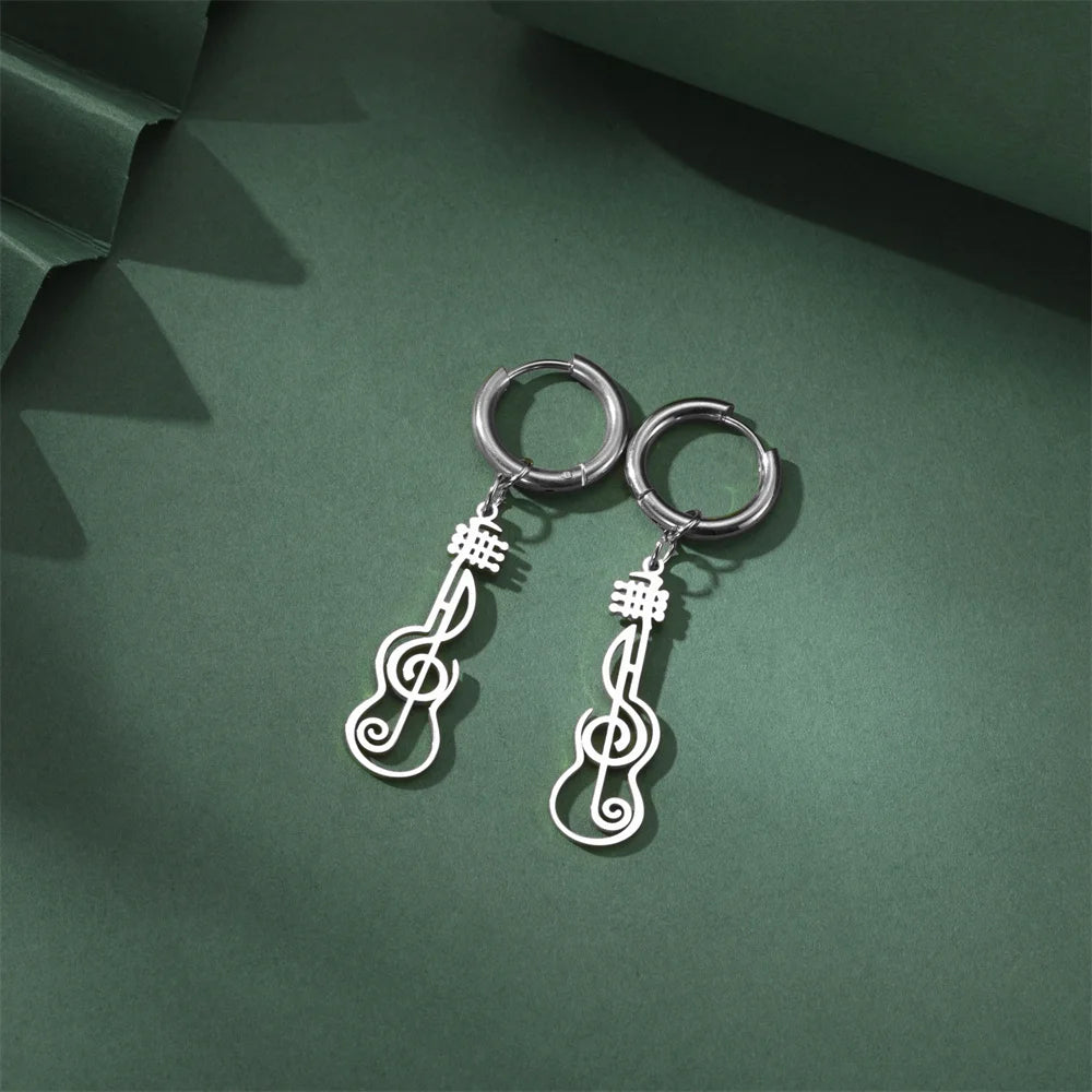 My Shape Music Note Drop Earrings for Women Men Gifts Stainless Steel Classic Musical Violin Dangle Earring Jewelry Musican Gift