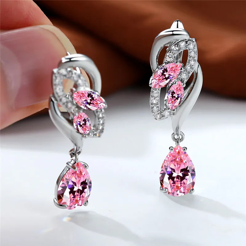 Luxury Female Blue Rainbow Stone Earring Silver Color Clip Earrings For Women Charm Crystal Zircon Wedding Jewelry
