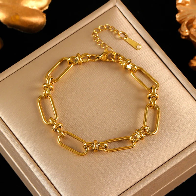 \EILIECK Stainless Steel Metal Gold Color Chain Necklace Bracelet For Women New Fashion Waterproof Collar Jewelry Set Gift Party