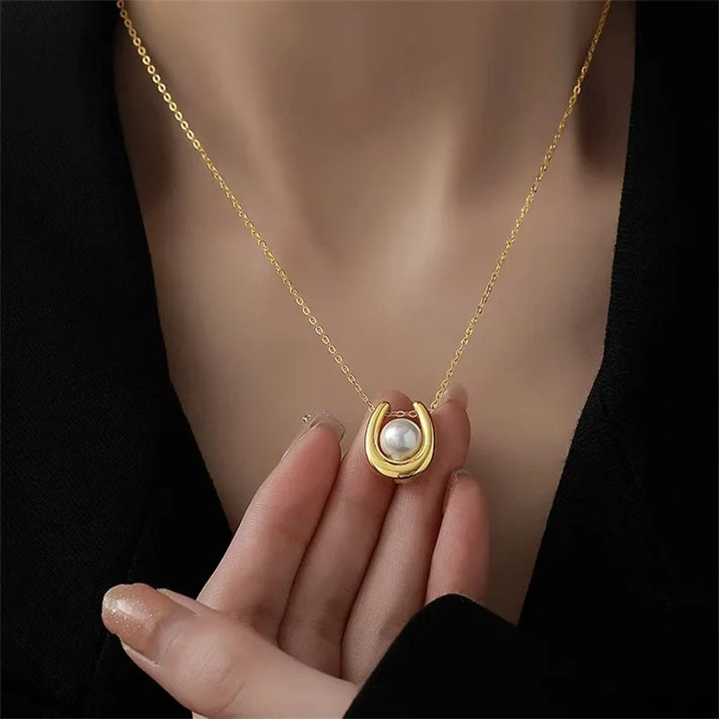 EILIECK Women's Trendy Floral Pink Zirconia Pendant Necklace Stainless Steel Neck Chain Daily Water-resistant Jewelry Lady Gift