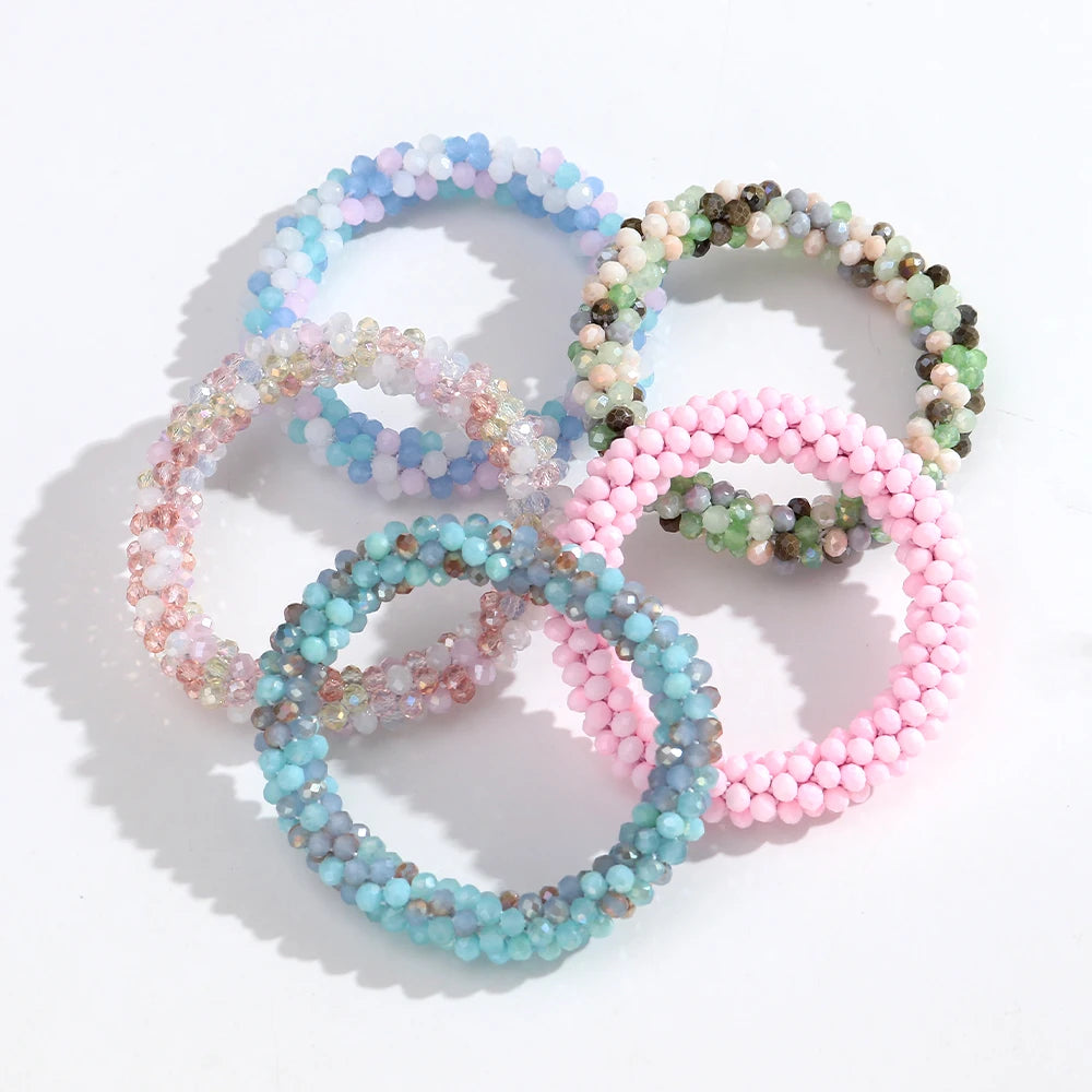 Sweet Rhinestone Round Beads Elastic Bangle Bracelets Fashion Stackable Geometric Stretch Bracelets Women Jewelry Gifts