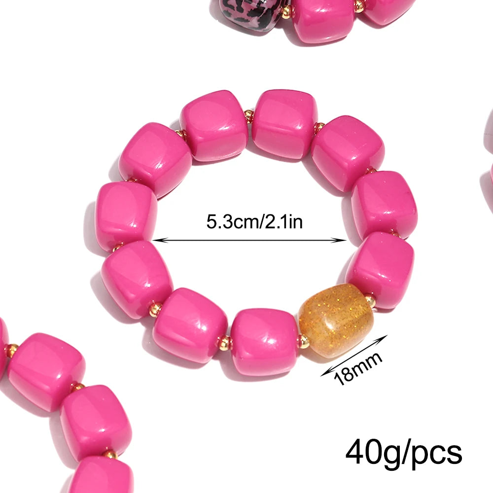 New Pink Square Breaded Elastic Bracelets for Women Resin Geometric Beads Stretch Cuff Bangle Bracelets Fashion Jewelry