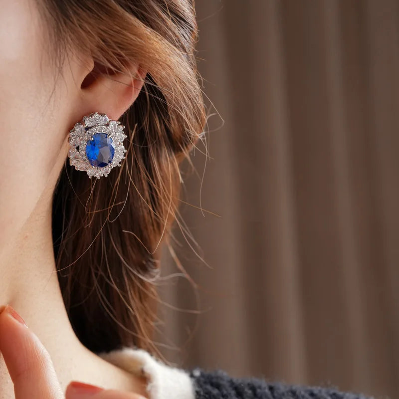 Medium Vintage Inlaid Rhinestone Three-piece Jewelry Set Oval Ring Earring Light Luxury Fashion Necklace Accessories Set