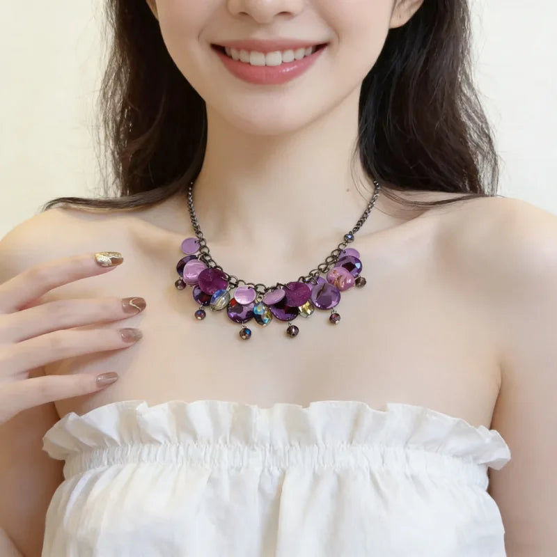 NISHIZAWA Y2k Purple Necklaces for Women Tassels Vintage Chokers Jewelry Beach Style Fashion Collares Para Mujer