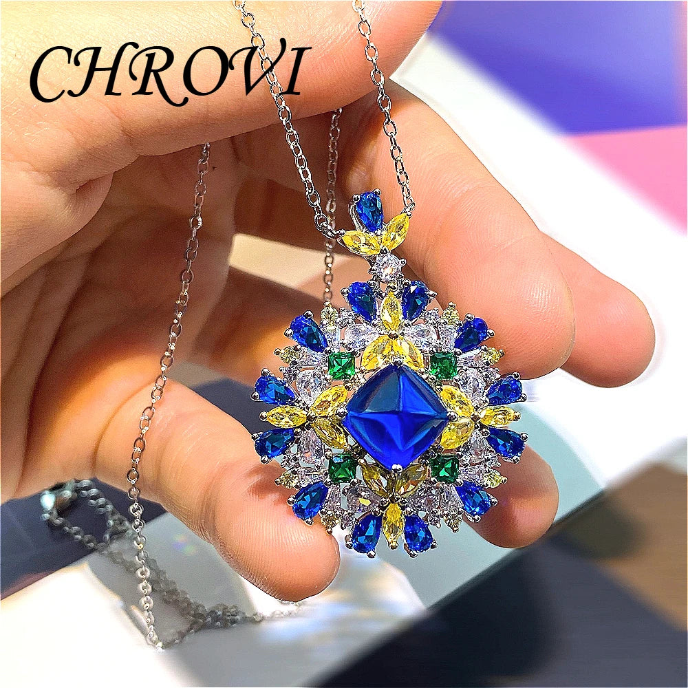 Exquisite 925 sterling silver new pendant necklace with gemstones, color-matched and eclectic style pendant for women