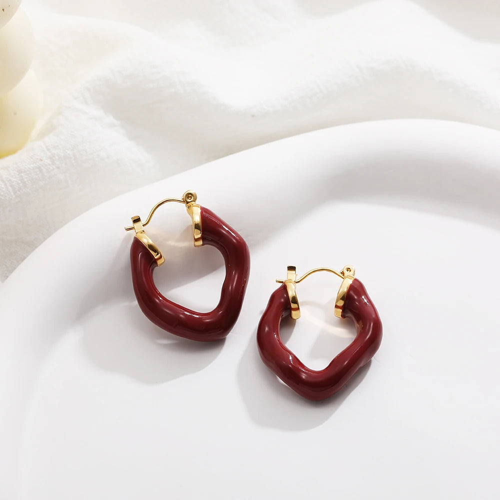 New Trendy Colorful Irregular Geometric Thick Hoop Earrings for Women Enamel Color Circle Hoops Ear Buckle Jewelry Gift