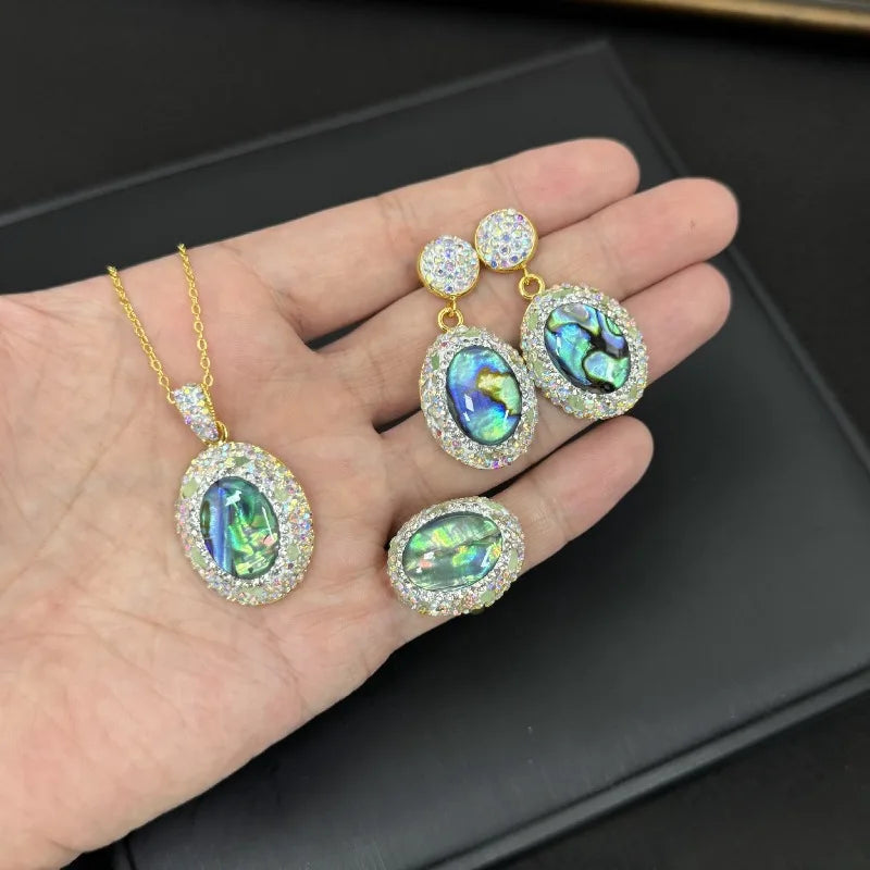 Shell Earrings for Women Geometric Inlaid Rhinestones Vintage Jewelry Sets Light Luxury Fashion Elegant Aretes De Mujer