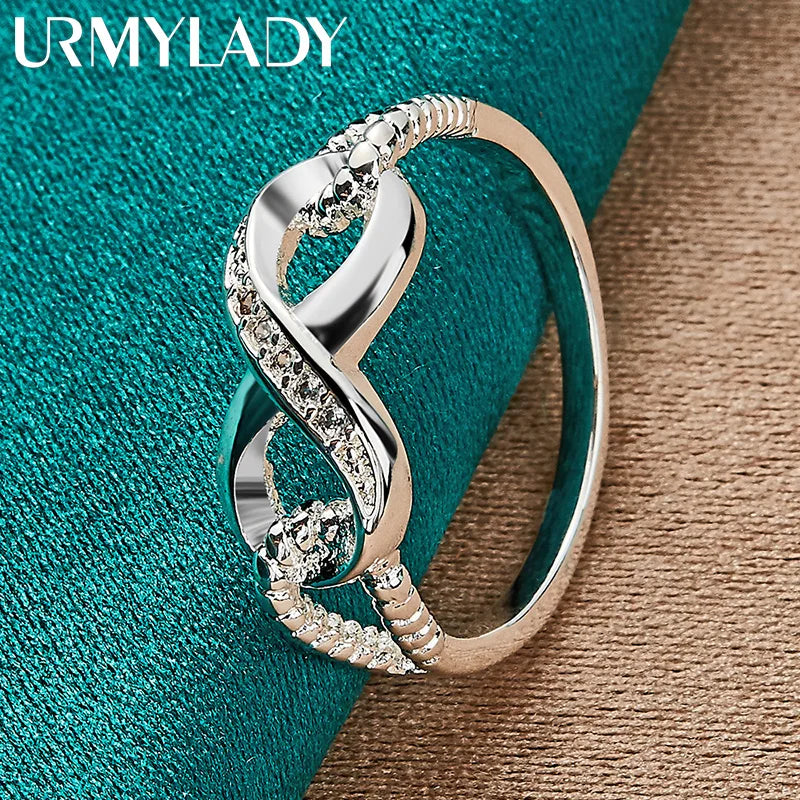 URMYLADY 925 Sterling Silver Creative 8 Zircon 7-10 # Ring For Women Wedding Party Fashion Charm Jewelry