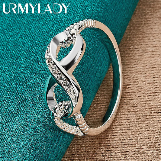 URMYLADY 925 Sterling Silver Creative 8 Zircon 7-10 # Ring For Women Wedding Party Fashion Charm Jewelry