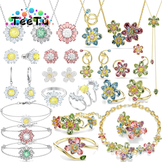 2026 New Trend Original Luxury Crystal Set Charm Yellow Pink Blue Flower Crystal Pendant Fashion Necklace Earring Gift for Women