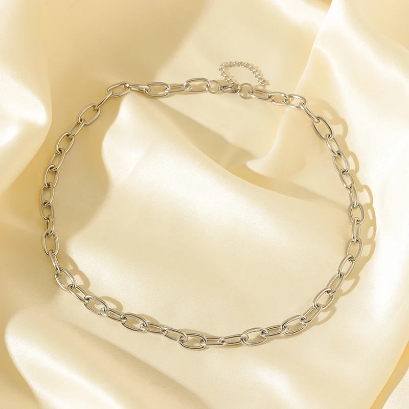 EILIECK 316L Stainless Steel High Quality Chain Collar Necklace For Women Silver Color Neck Chain Trendy Fashion Jewelry Bijoux