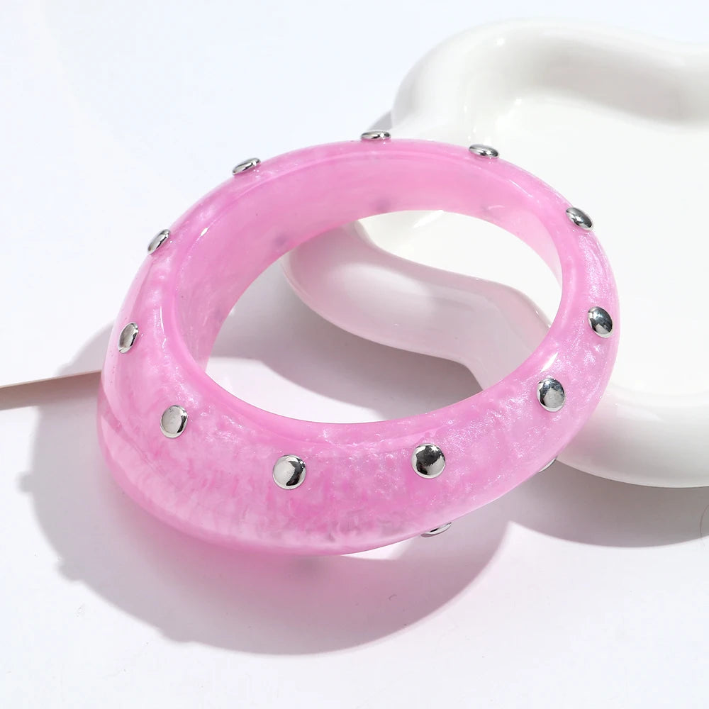 Fashion Resin Irregular Geometric Studs Chunky Bangles New Acrylic Curve Wave Wide Cuff Bangle Women Jewelry Gifts
