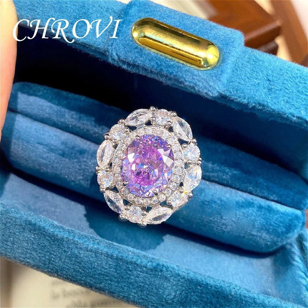 Fashionable Light Luxury 925 Sterling Silver Adjustable Gemstone Full Diamond Open Ring for Women, Versatile Millennial Style