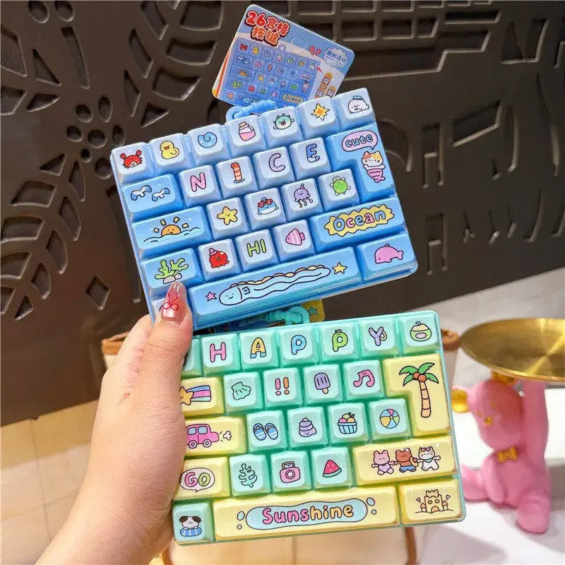 Silicone 26 Key Press Button Fidget Bag Charm Keychain Stress Relief Decompression Keyboard Keyring for Family Party Adults Kids