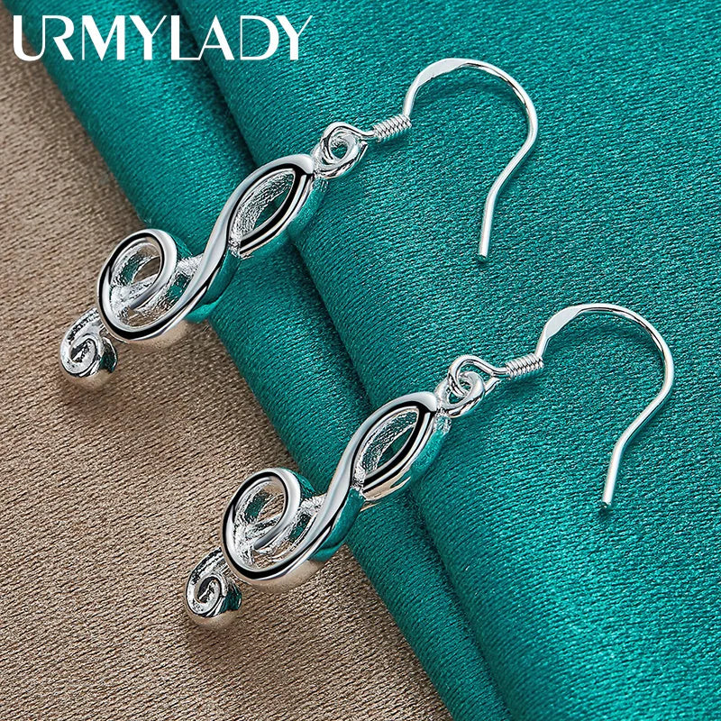 URMYLADY 925 Sterling Silver Musical Note Earrings Eardrop for Women Charm Wedding Engagement Fashion Jewelry