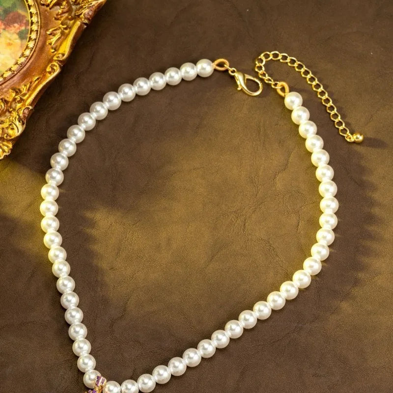 New Chinese Style Women Pearls Earrings Hollow Out Geometric Purple Elegant Jewelry Light Luxury Sweet Pendientes Mujer