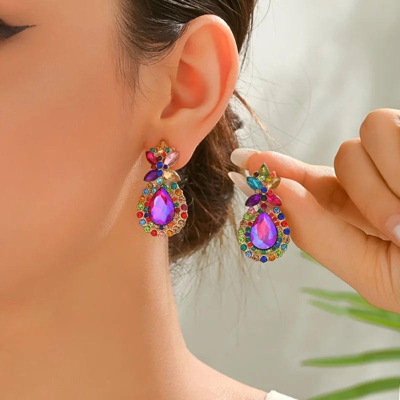 1pair Women's Bohemian Style Pineapple Shaped Colorful Glass Earrings Unique Design Elegant Daily Fashion Jewelry for Parties
