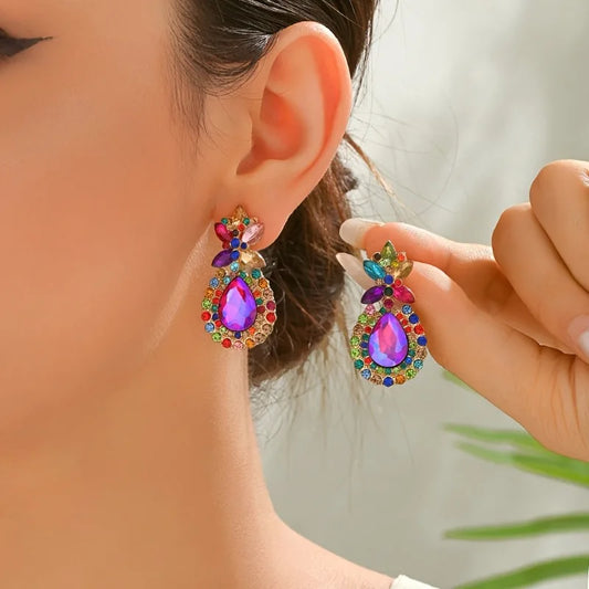 1pair Women's Bohemian Style Pineapple Shaped Colorful Glass Earrings Unique Design Elegant Daily Fashion Jewelry for Parties