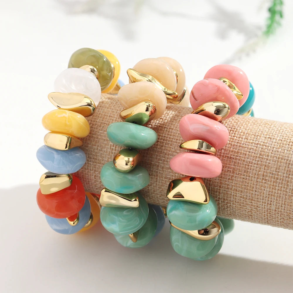 Fashion Acrylic Colorful Irregular Geometric Beads Elastic Bracelets Geometry Beaded Chunky Bracelet for Women New Jewelry Gifts
