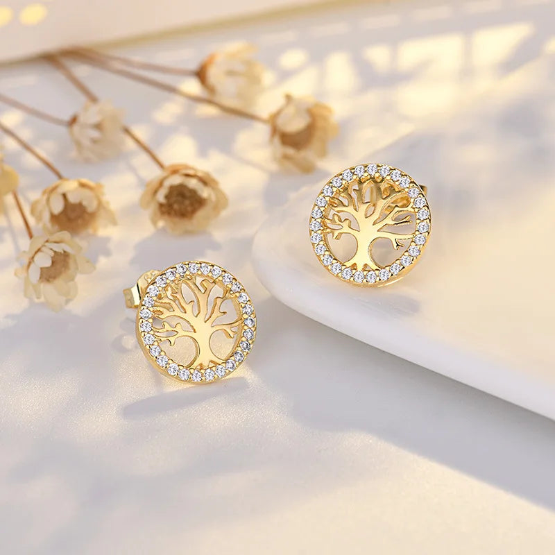 925 Sterling Silver Heart Tree Zircon Stud Earrings For Women Exquisite Student Girlfriend Jewelry Accessories Wedding Party