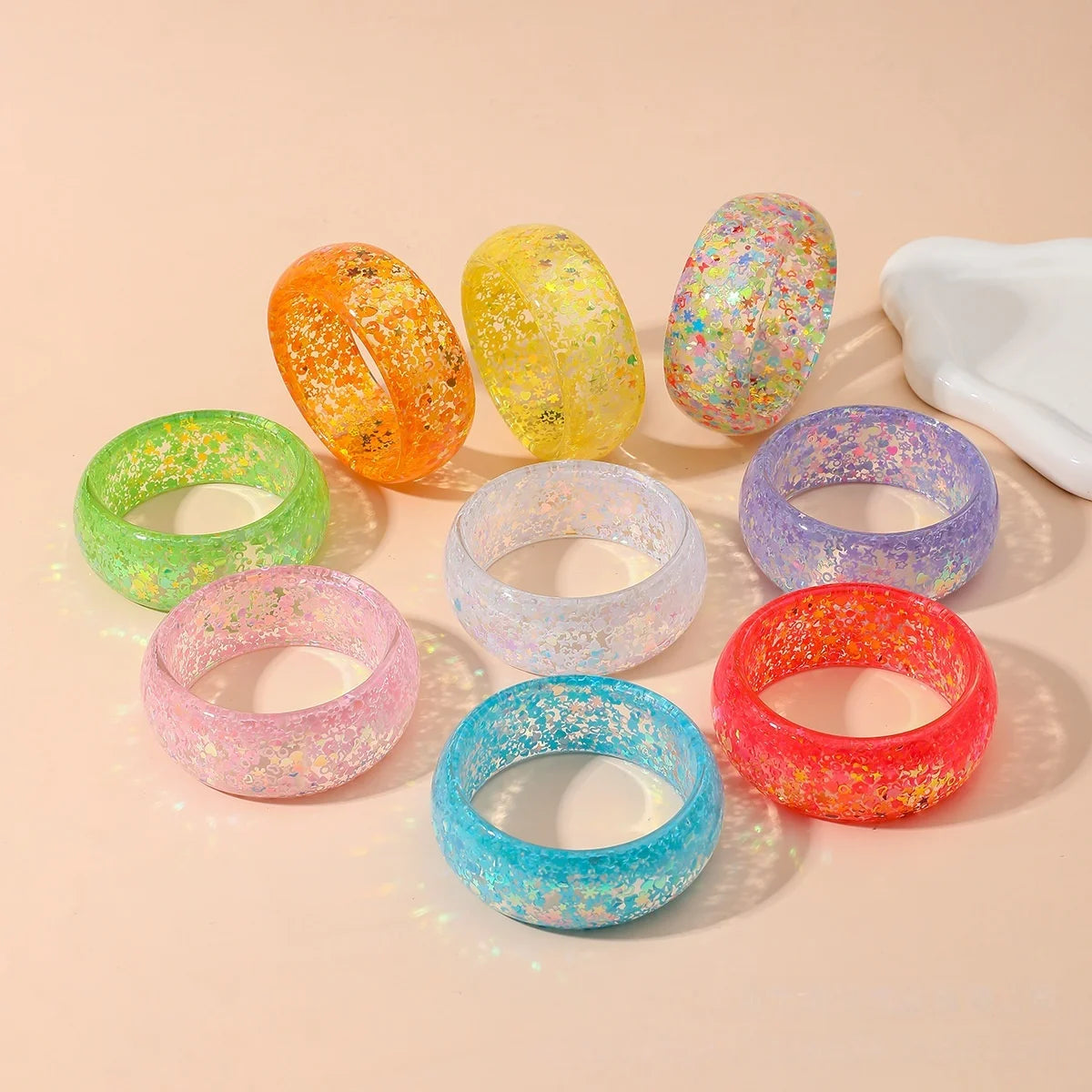KMVEXO Trendy Personality Star Heart Sequin Acrylic Bangle for Women Statement Resin Cuff Wide Bracelet Daily Jewelry Gift