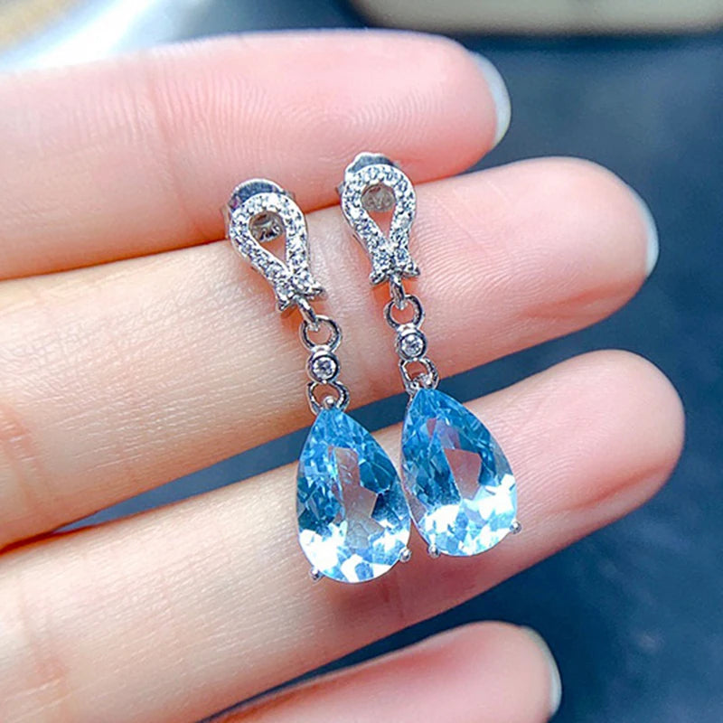 Huitan Fashion Fresh Sky Blue Water Drop Cubic Zirconia Dangle Earrings Temperament Women's Accessories Daily Wear Party Jewelry