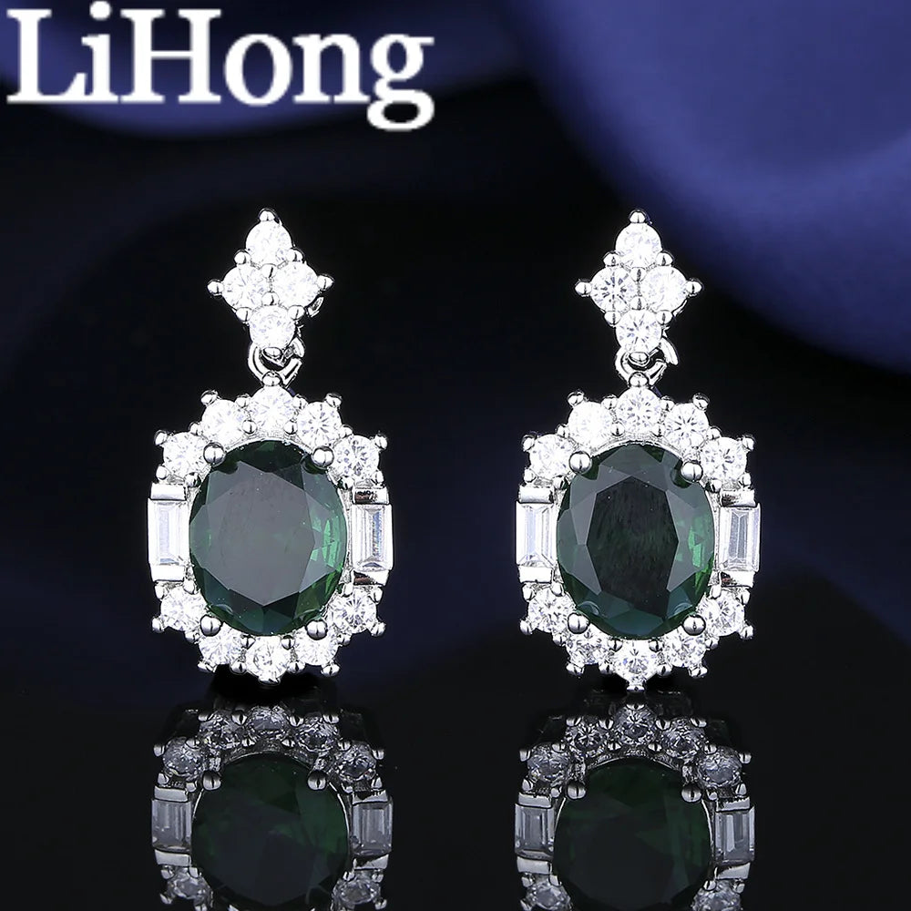 925 Sterling Silver Jewelry Set Inlaid With Imperial Green Zircon Necklace Earrings Ring Elegant Women's Jewelry Set