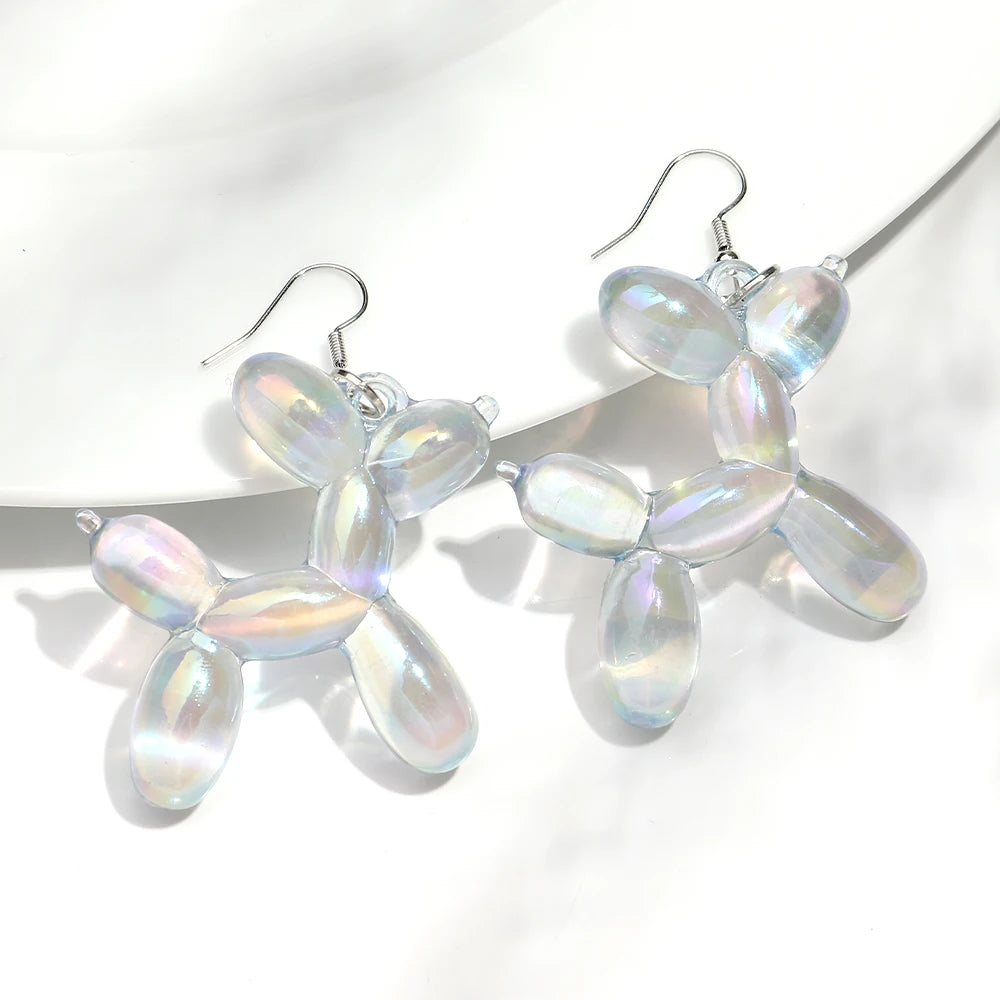 New Trend Candy Colorful Balloon Dog Drop Earrings for Women Personal Iridescent Creative Balloon Dog  Earrings 2025 Jewelry