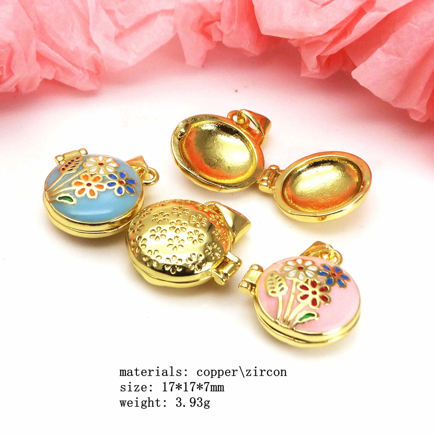 Micro Zircon oil drip photo box Pendant necklace Rose Flower pendant necklace copper chain jewelry necklace