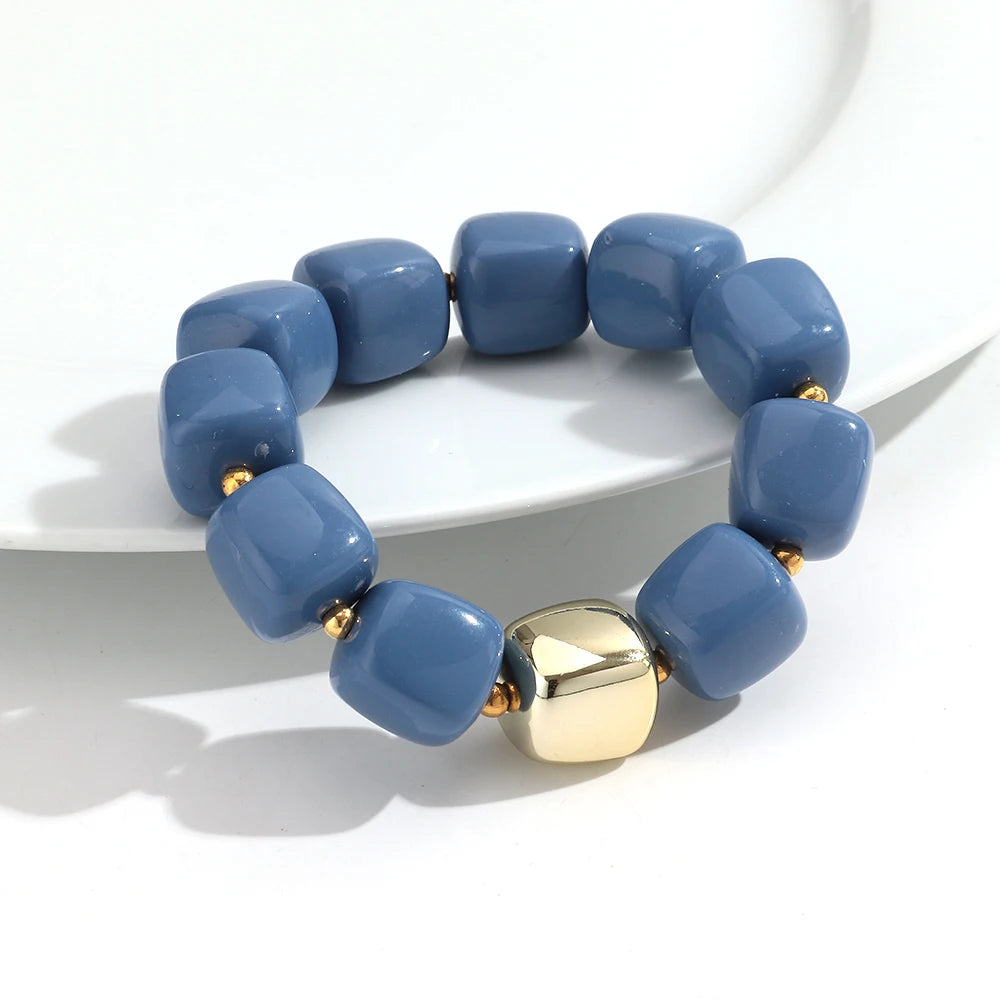 Trendy Colorful Square Beads Elastic Bangle Bracelets New Resin Geometric Beaded Stackable Bracelet 2026 Spring Summer Jewelry