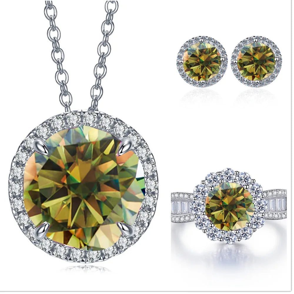 Total 9 Carat Moissanite Jewelry Set 925 Sterling Silver Ring Earrings Necklace Jewelry Pass Diamond Test with Black Card Gift
