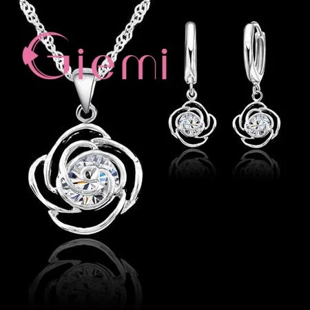 S925 Silver Needle Luxury Jewelry Sets 24 Models Option Cubic Zircon Rhinestone Charming Pendant Wedding Engagement Accessory