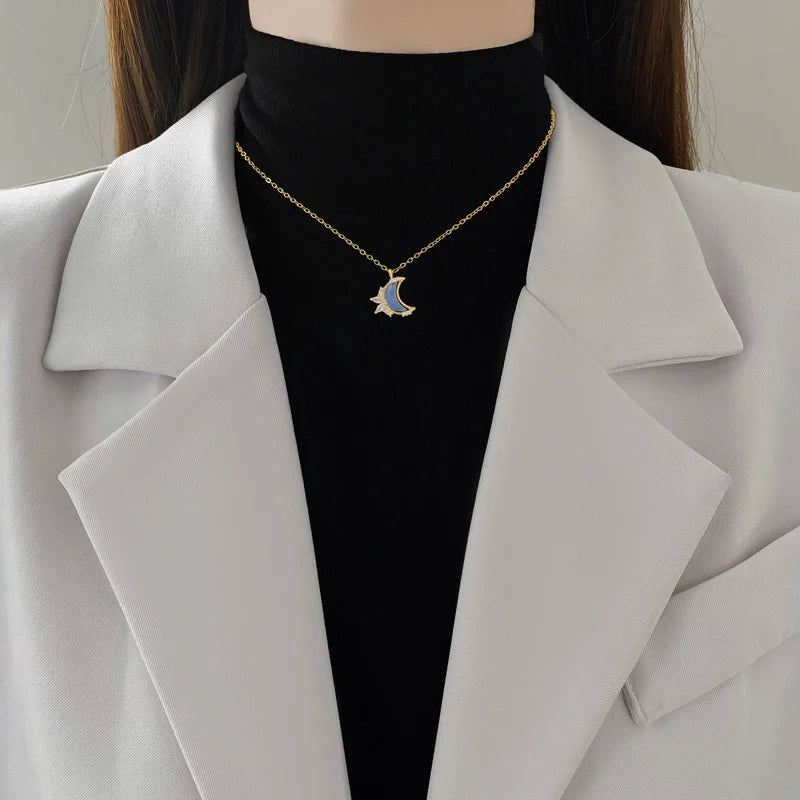 EILIECK 316L Stainless Steel Dragonfly Butterfly Shiny Cubic Zircon Pendant Necklace for Women Luxury Neck Chain Fashion Jewelry