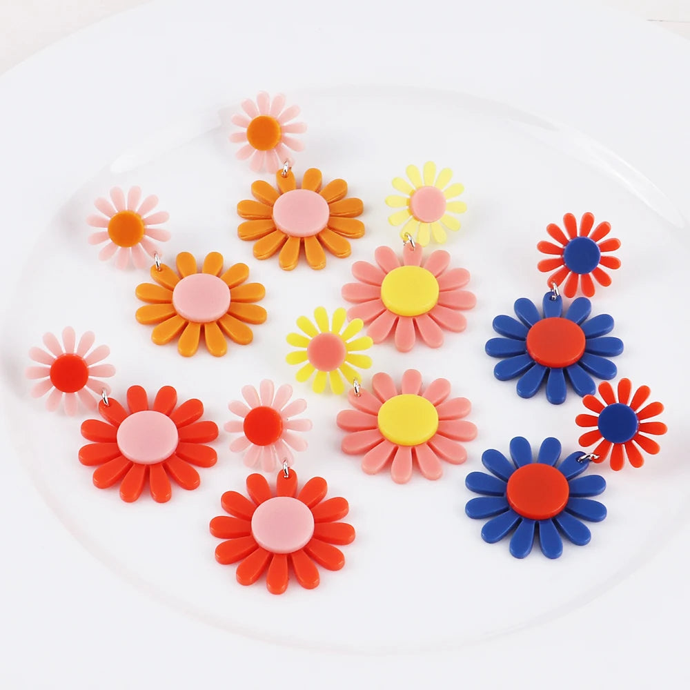 FishSheep Korean Cute Acrylic Flower Earrings for Women Trendy Geometric Daisy Pendant Drop Earrings 2022 Fashion Jewelry Gifts