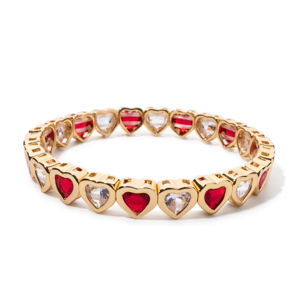 New Copper Heart Beads Gold Color Bracelets for Women Colorful Rhinestone Girl Bangle 2025
