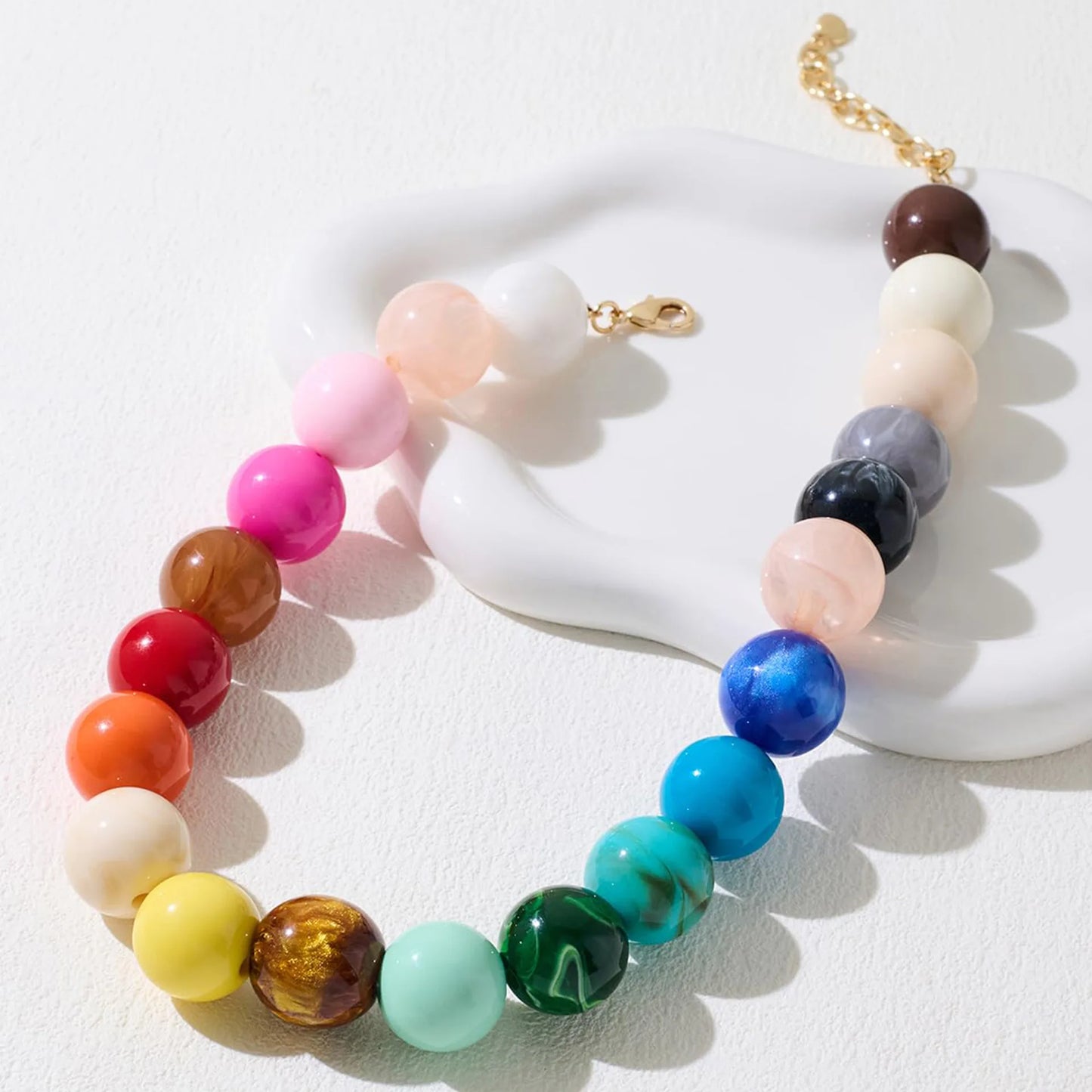 Double Color Round Beads Resin Necklace for Women Bohemian Style Waterproof Statement Choker Collar Necklaces Fashion Jewelry