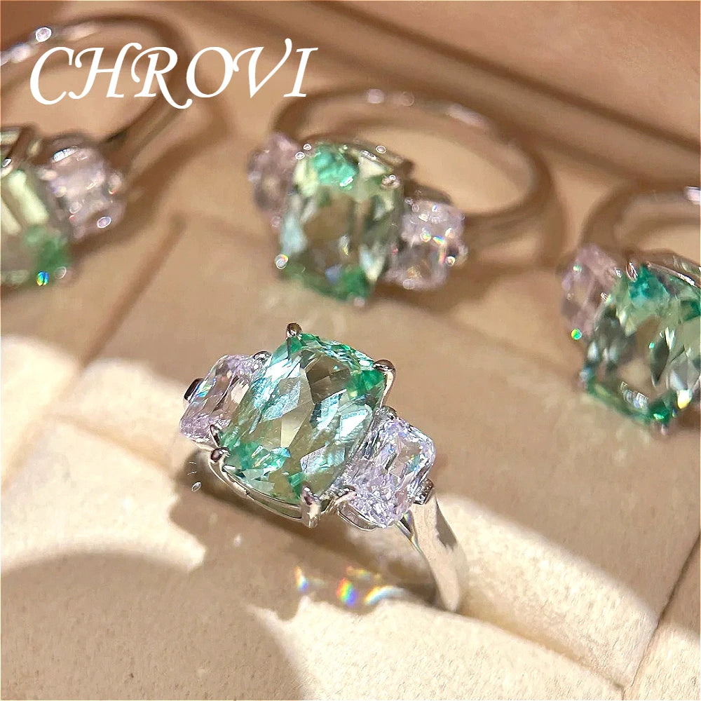 Luxury-Style 925 Sterling Silver Fashion Emerald Fantasy Square Sugar Ring Pillow-Shaped Emerald Women's Ring