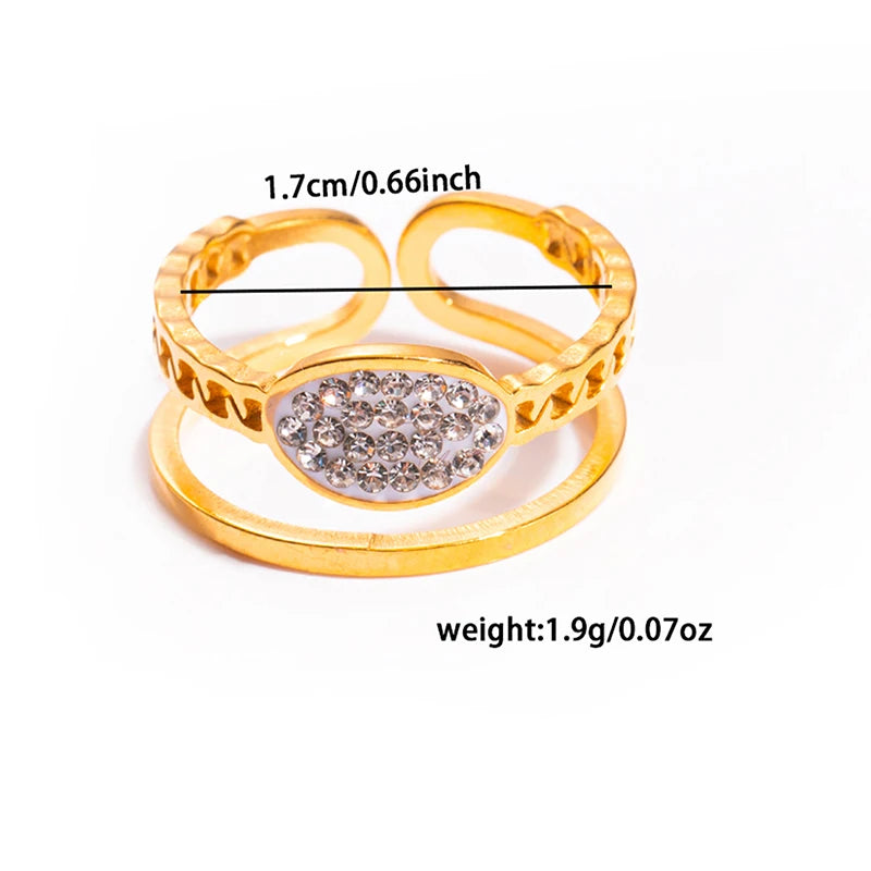 ANENJERY 316L Stainless Steel Turquoise Zircon Hollow Open Multi Layered Ring for Women Vintage Niche Jewelry Gifts Wholesale