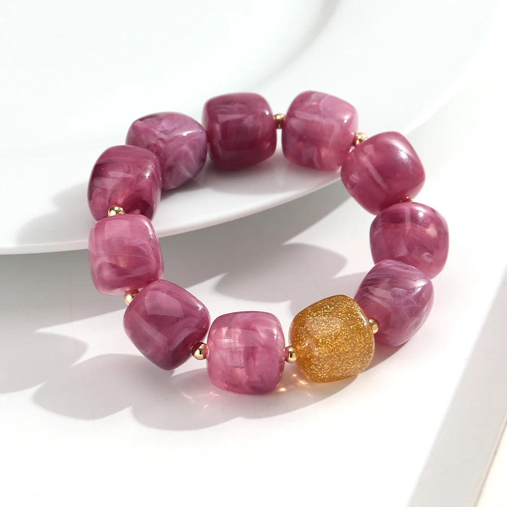 Trendy Resin Square Beaded Elastic Bracelets Colorful Geometric Beads Stretch Bangle Bracelet 2026 New Jewelry