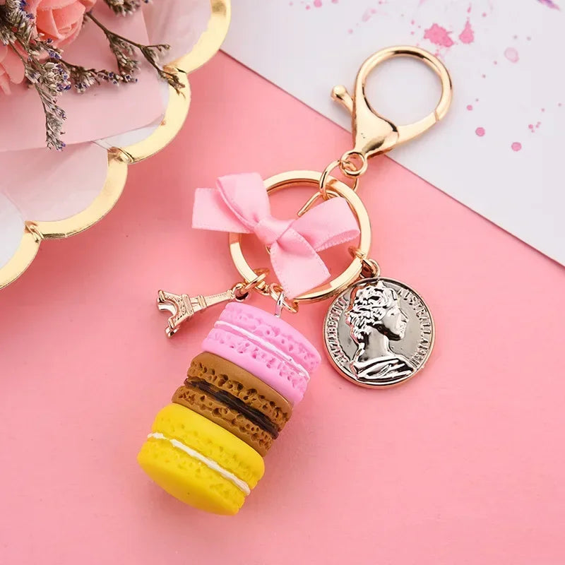 Resin Macaroon Keychain Key Chain Women Macaroon Bag Charm France LADUREE Macarons Eiffel Tower Keychains anahtarlik llavero