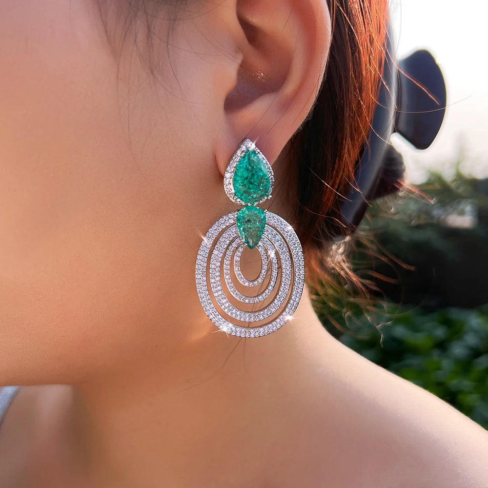 ThreeGraces Gorgeous Shiny Green Ice Crack Design Zirconia Big Round Shape Bridal Wedding Party Drop Earrings for Women E2044