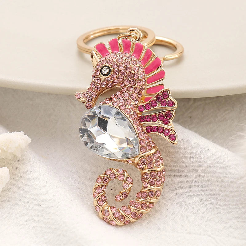 Fashion Creative Lovely Crystal Seahorse Car Pendant Keychain For Women Bag Keychains Rhinestone Car keyrings Gifts Jewelry