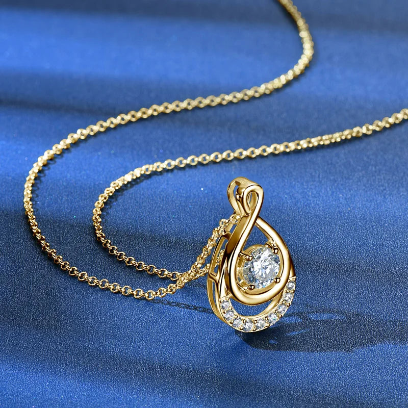 OXTAO 1CT 6.5MM Moissanite Infinity Pendant Necklace Certificated for Women 925 Sterling Silver Chain Necklace Christmas Jewelry