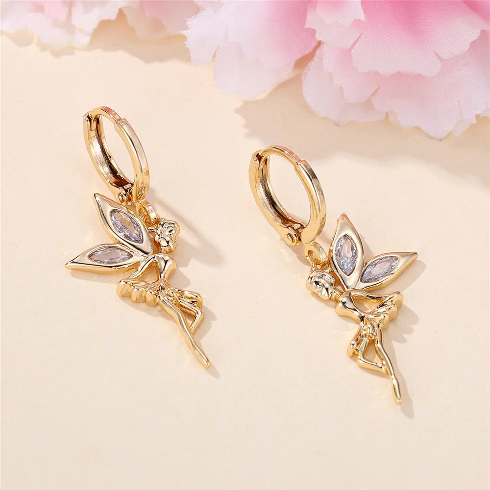 Dainty Female White Fairy Zircon Stone Hoop Earrings Unique Gold Color Girlfriend Gifts Party Jewelry For Women