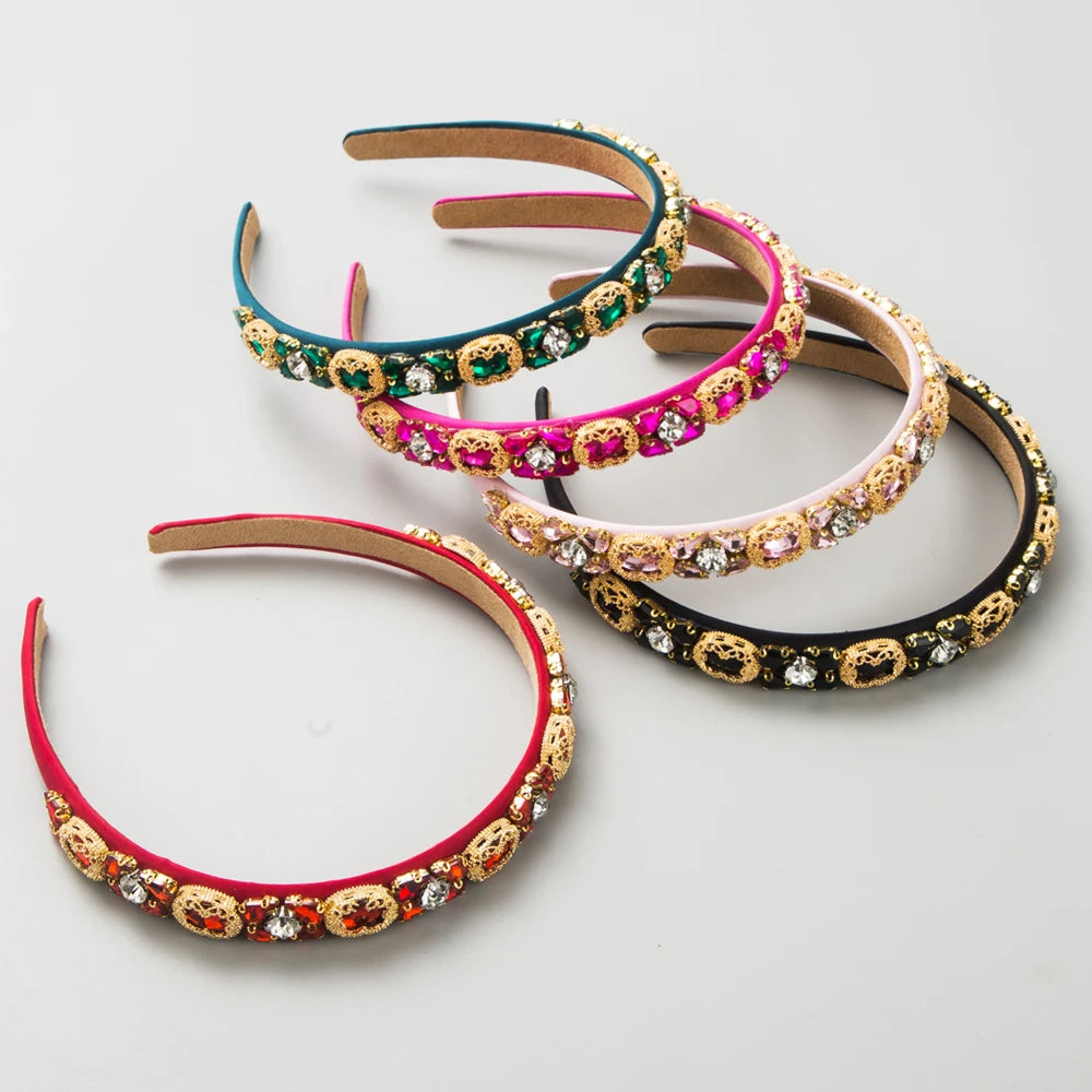 European and American Minimalist Retro Hair Hoop With Thin Edges Inlaid With Glass Drill Bit Hoop, Fashionable Party Headband